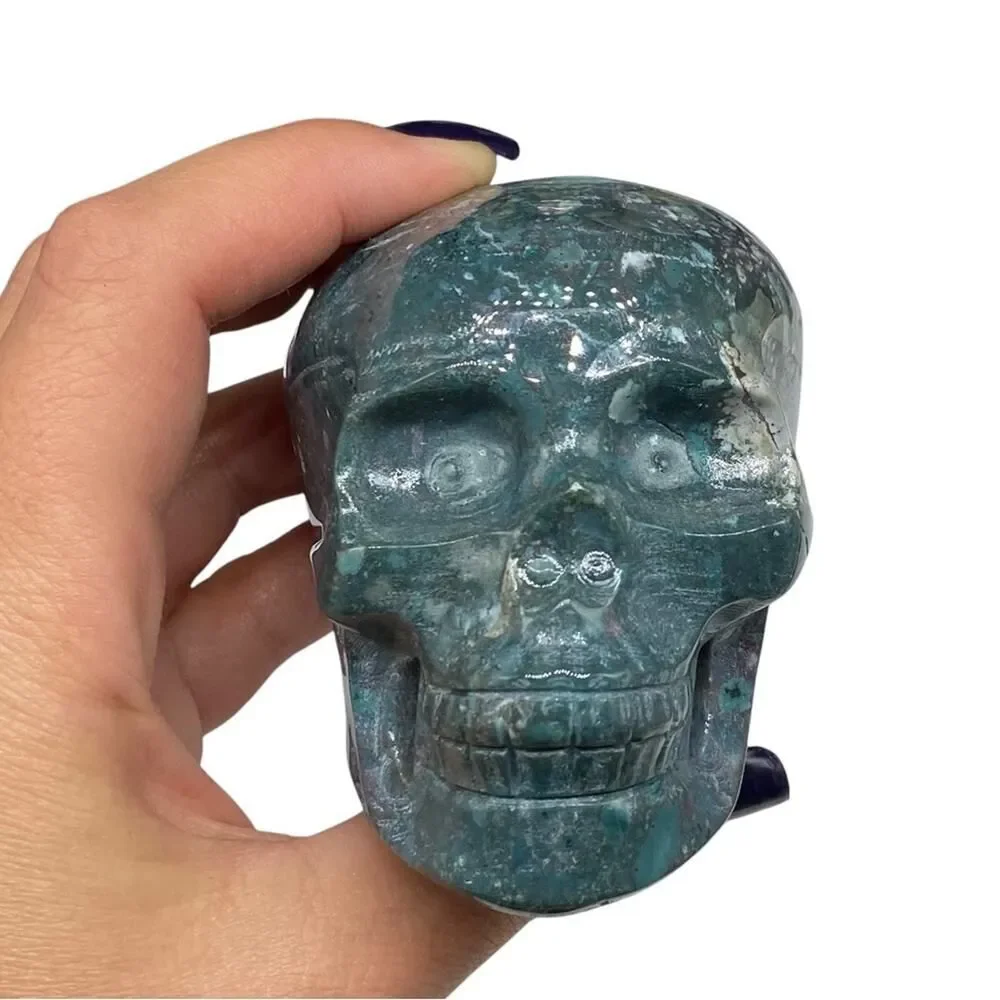 Ocean Jasper Skull Carving Hand Carved Crystal Stone Skeleton Decor Gift